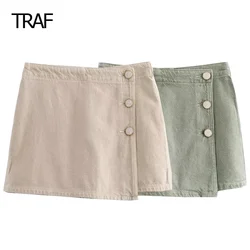 TRAF Shorts Women's Shorts Skirts 2024 Mini Denim Skirt Summer 2024 High Waist Crossover Botton Culotte Beach Vacation Shorts