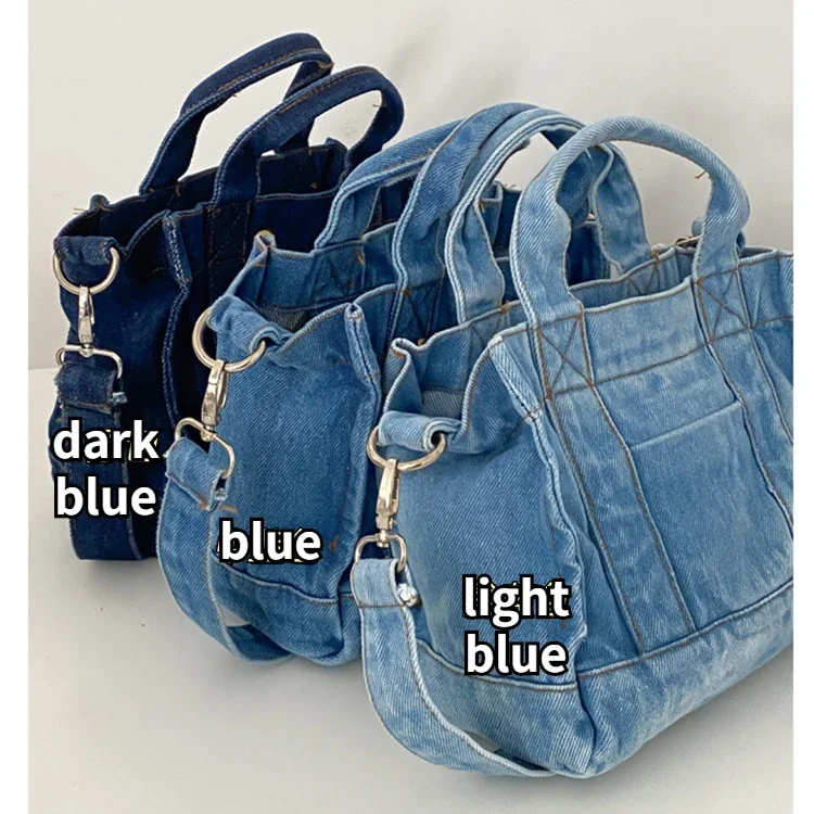 Vintage Denim Large Capacity Women\'s Shoulder Bag Fashion Solid Color Ladies Messenger Bags Simple Square Female Tote Handbag