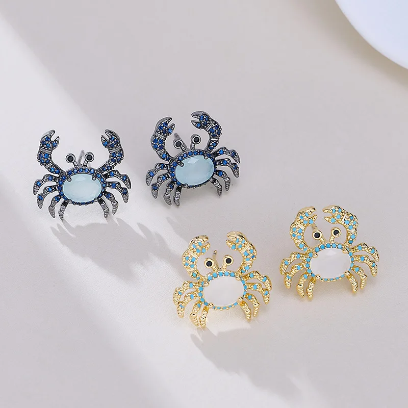 إحساس التصميم، أقراط السلطعون الفريدة والمبتكرة، فاخرة خفيفة، مليئة بالزركونيوم، أقراط حيوانات راقية