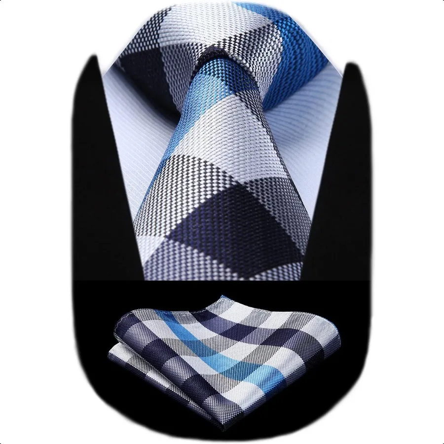 

HISDERN Ties for Men Formal Business Plaid Checked Mens Ties and Pocket Square Set Classic Wedding Necktie Handkerchief