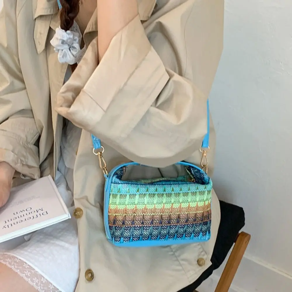 

Summer Ethnic Style Weave Handbag Leisure PU Leather Straw Crossbody Bag Square Trendy Women Shoulder Bag Girls
