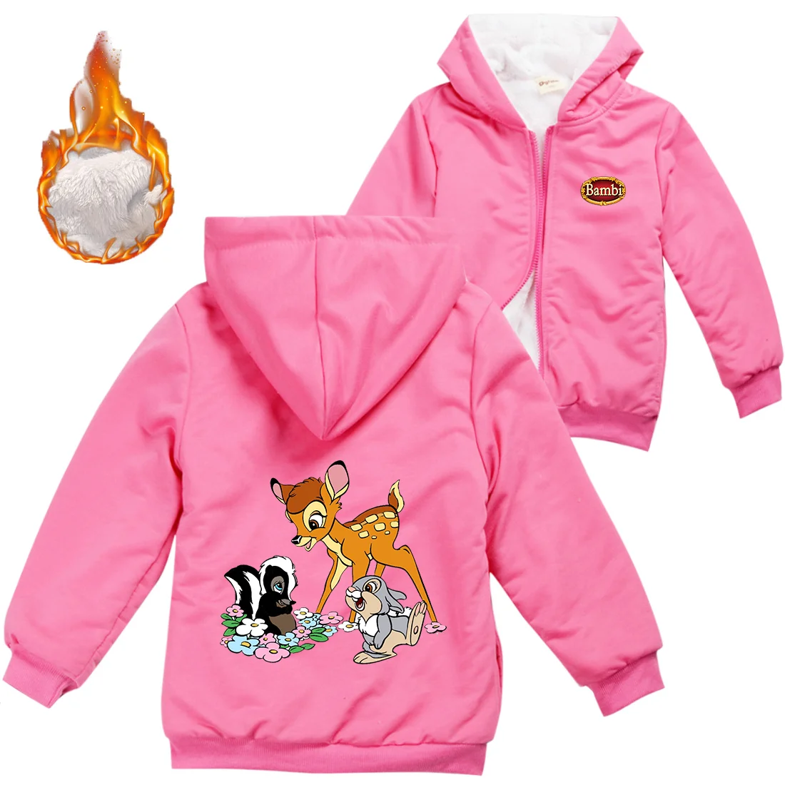 

Winter Thick Boys Girls With Zipper Coats Disney Bambi keep Warm Hoodies Jackets Children Casual Outerwear Sweatshirt