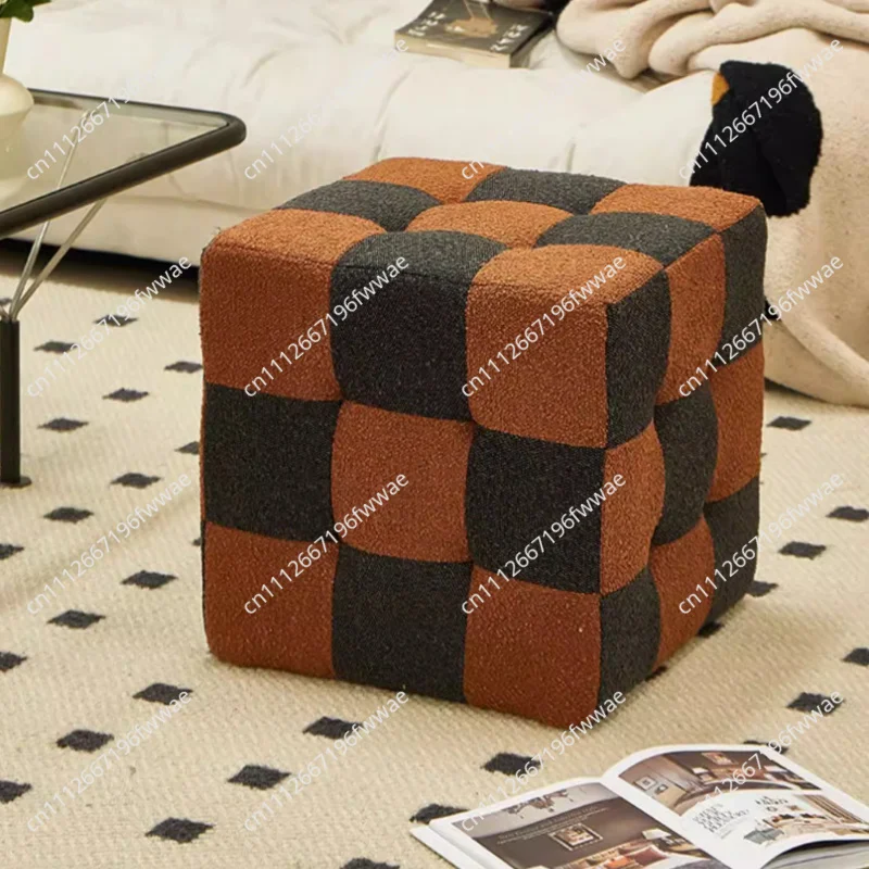 Black and White Makeup Chair Square Vanity Stool with High Elastic Cushion Shoe Bench Modern Step Seat for Girls Bedroom