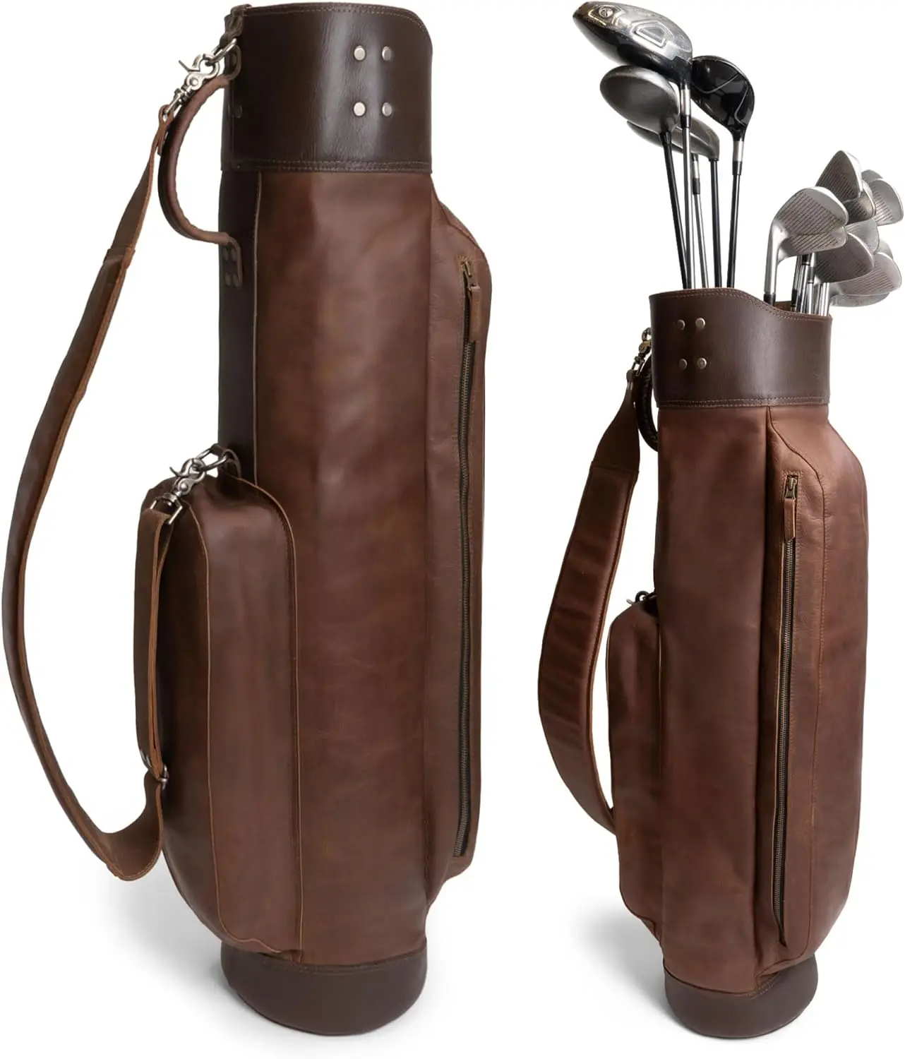 Genuine Leather Softback Golf Bag Arcuate Shoulder Strap Vintage Club Carry Sunday Stand Design Premium Sports Organizer
