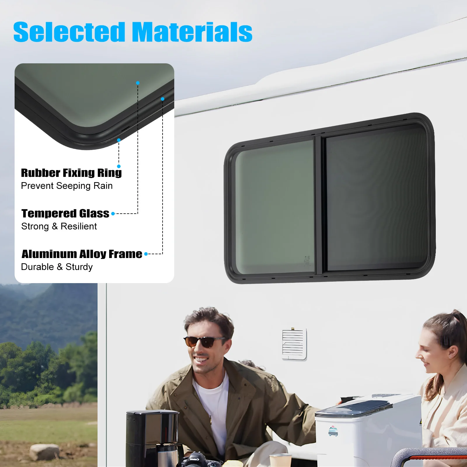 RV Window with Lock Mechanism, Glass Light Transmittance 25% Strong Sealing Performance Good Ventilation for Universal RV