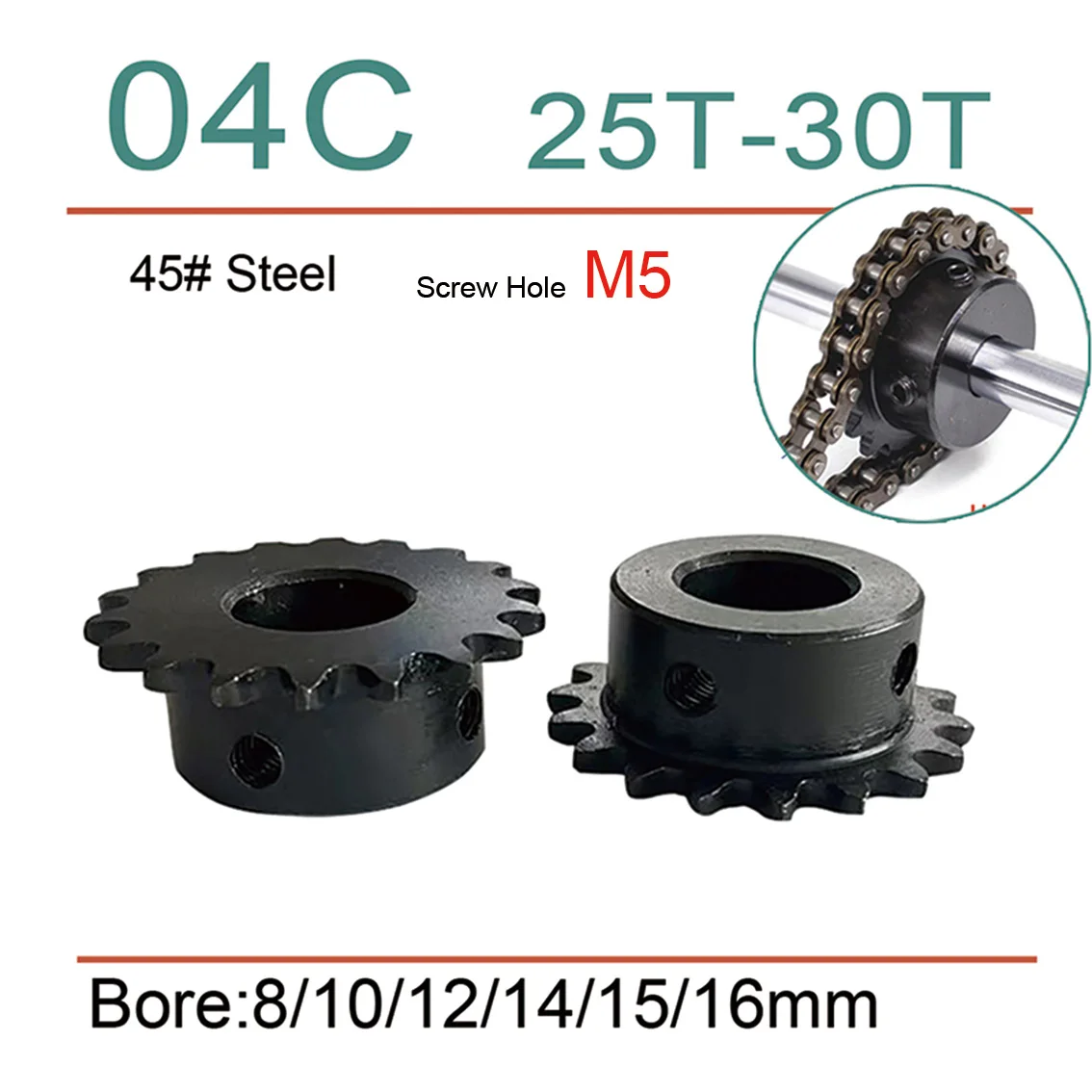 

1 шт. 04C 45 # Стальные 25 зубьев, 30 зубьев, промышленные звездочки цепного колеса, диаметр 8/10/12/14/15/16 мм для цистерни роликовой цепи 04C