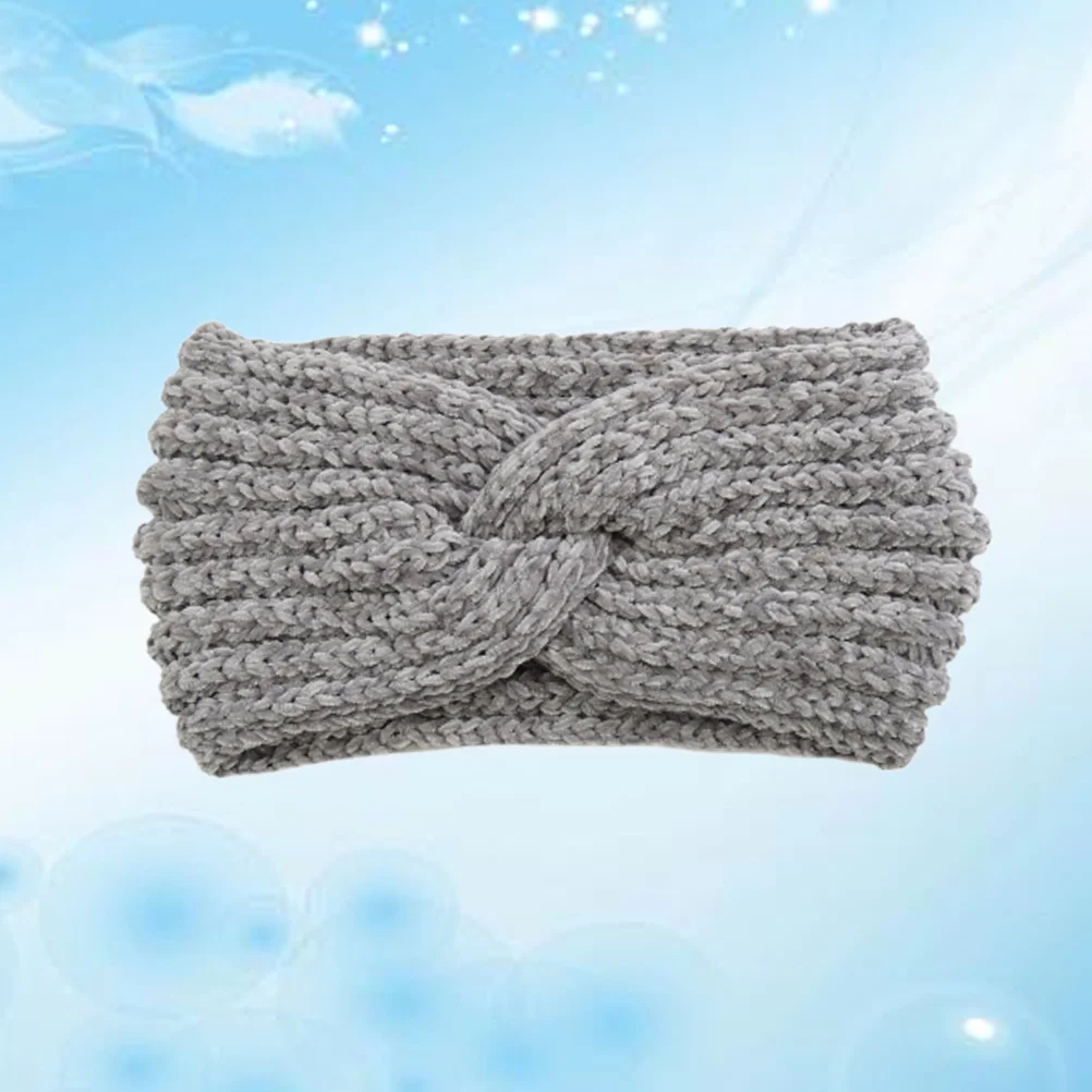 

Grey Knitted Headband for Women Cross Design Winter Warm Headwear Stylish Band with Ear Protection Function