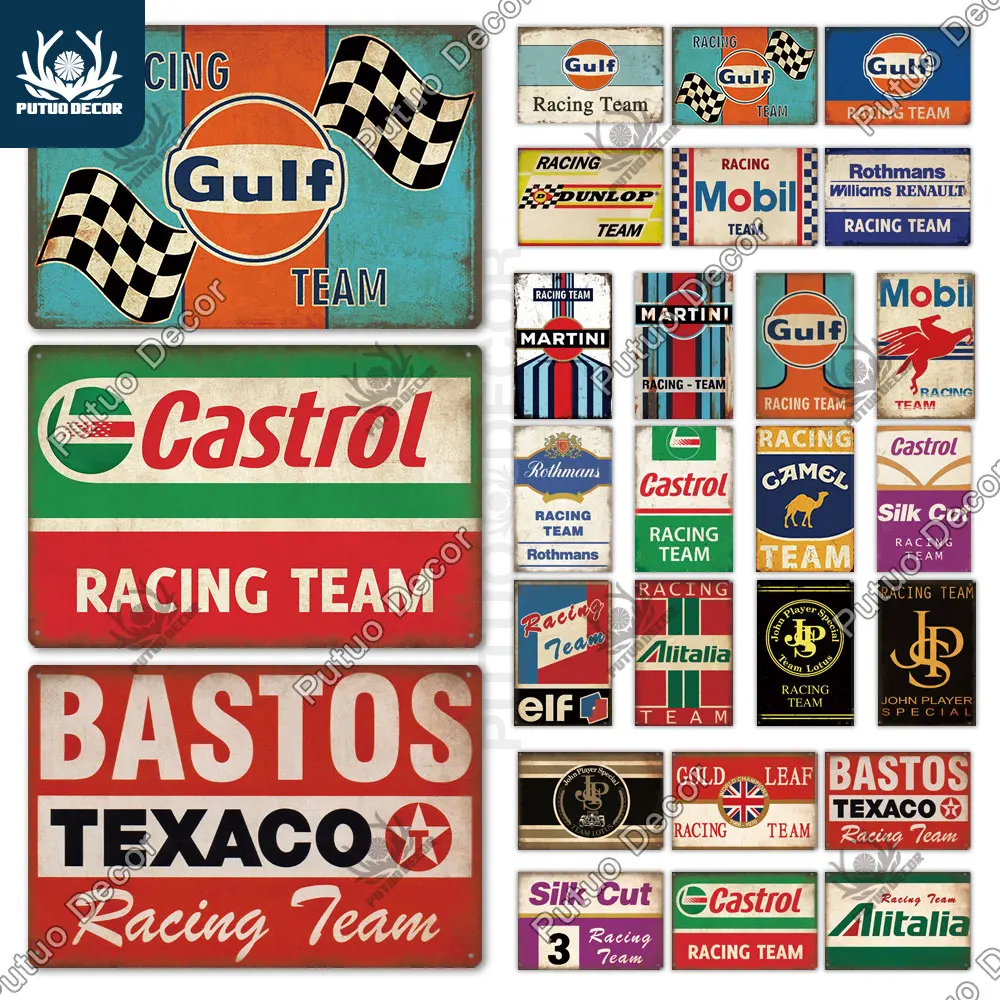 

Винтажный жестяной знак Putuo Decor Racing Team, металлические знаки для паба, бара, клуба, мужская пещера, фермерское украшение для стен