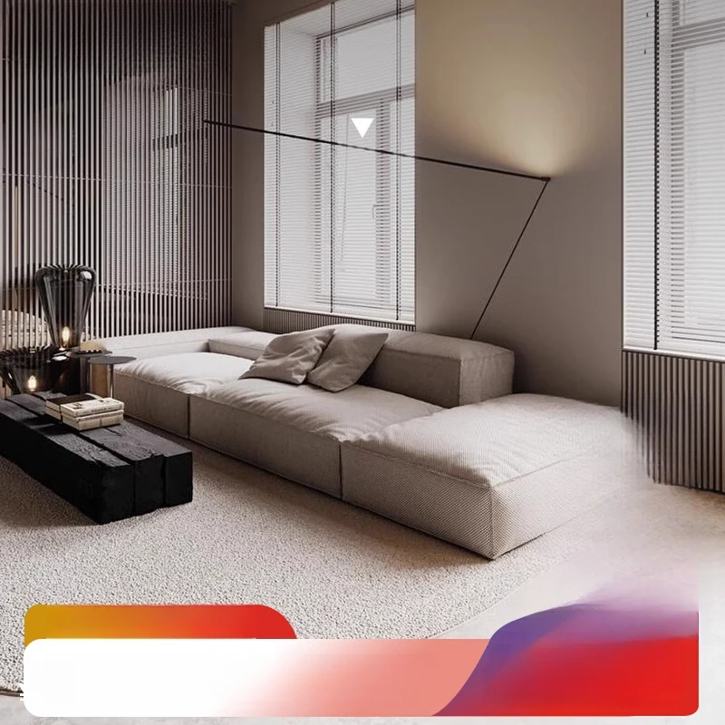 

Minimal wabi-**** wind cotton and linen fabric sofa special-shaped large and small apartment tofu block straight row sofa