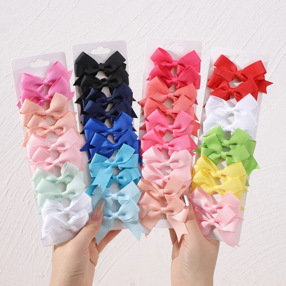 10Pcs/Set Baby Colorful Ribbon Bowknot Hair Clip Girls Exquisite Handmade Hairpins Barrettes Headwear Kids Baby Hair Accessories