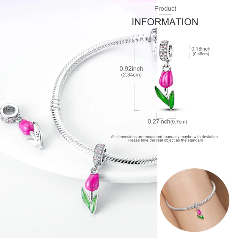 925 Sterling Silver Charms Beads Sunflower Tulip Rose Carnation Flowers Charm Fit Original Bracelet DIY Women Jewelry Gift