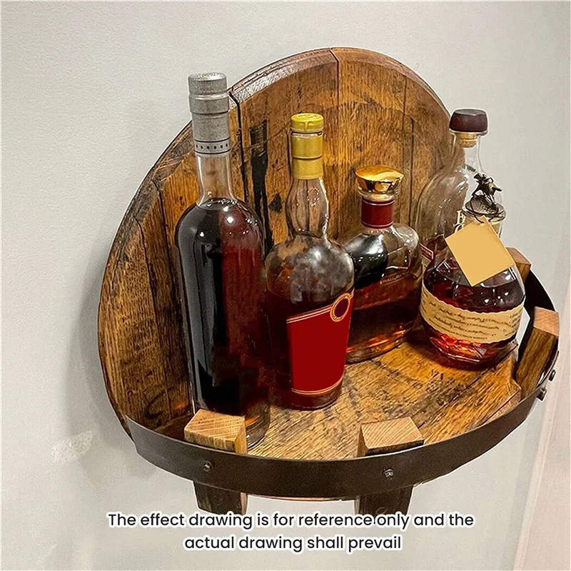 

ABYN-Hand Crafted Vintage Wooden Barrel Display For Liquor Bottles, Wall Mounted Whiskey Shelf, Wine Rack