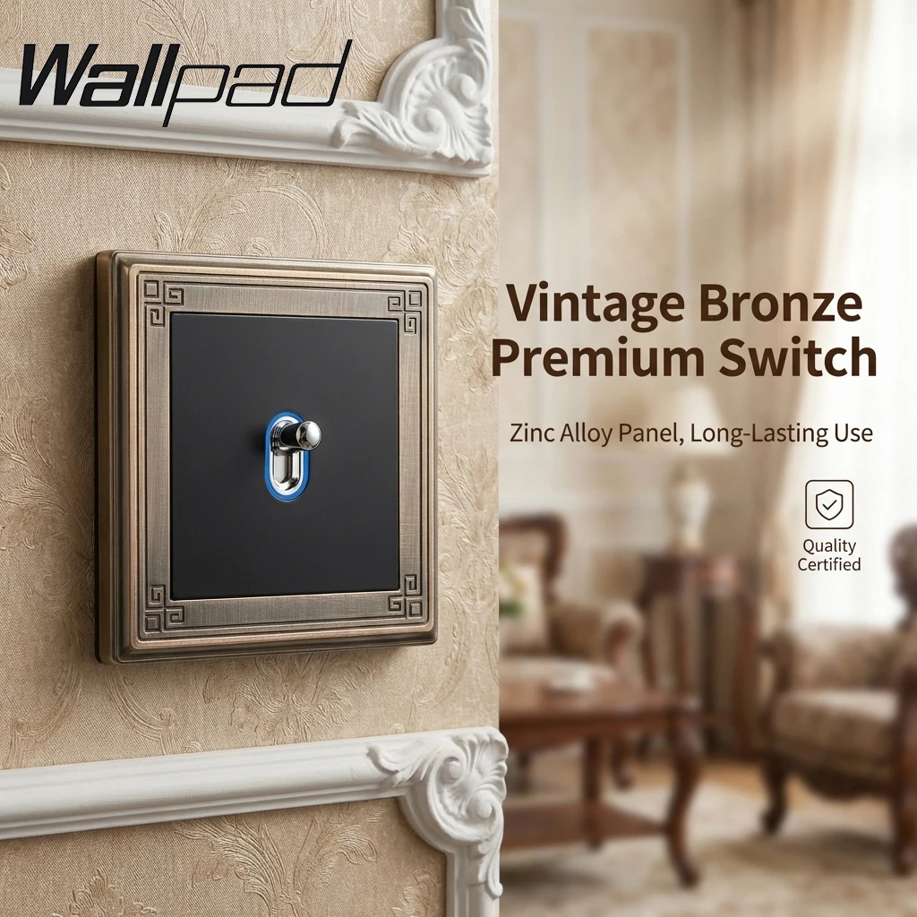 Wall Switch 1 2 3 4 Gang Bronze Zinc Alloy Antique Plate Stair Switch LED Indicator 86x86mm EU International Power Outletal