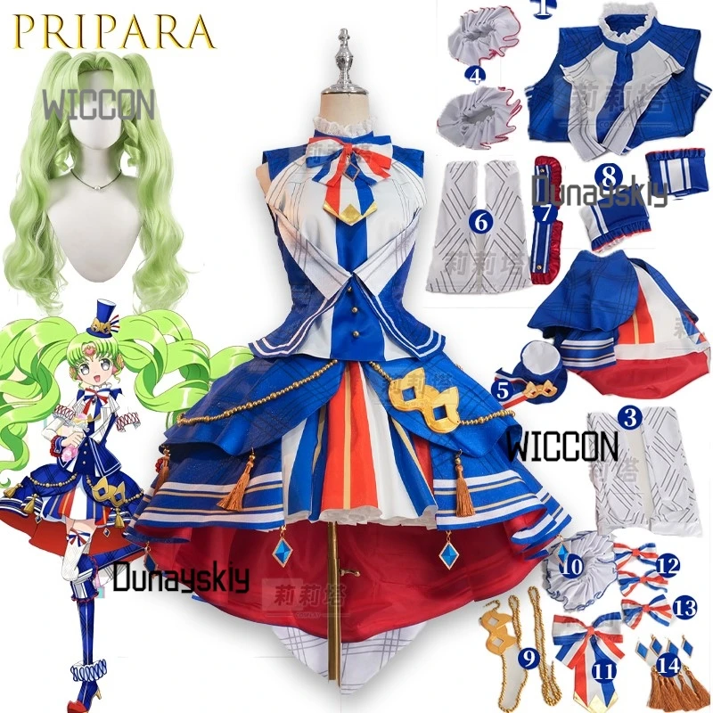 Disfraz de Cosplay de Anime Pripara Falulu para mujer, peluca con flores azules y blancas, falda de Lolita, ídolo de escenario, fiesta Kawaii, Carnaval, Jirai Kei Cos