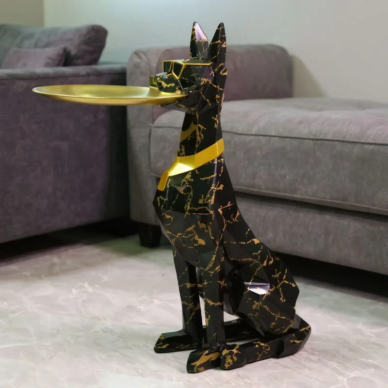 Living Room Floor Ornament Doberman Sculpture Animal Figurine Resin Model Crafts Gift Modern Home Decor Dog Statue Tray Storage