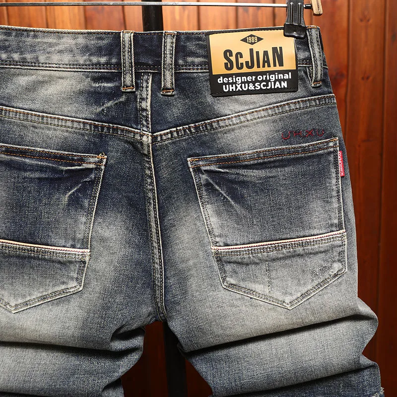 Denim shorts men 2025 summer straight tube slim fit nostalgic retro style street cool casual five quarter pants