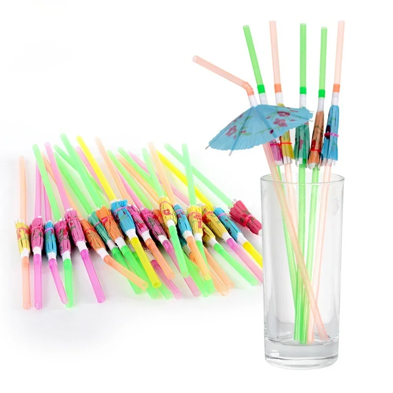 24pcs/pack straw Drink Fruit Cake Sticks Mini Paper Umbrella Cocktail Parasols Wedding Decoration Birthday Party Supplies