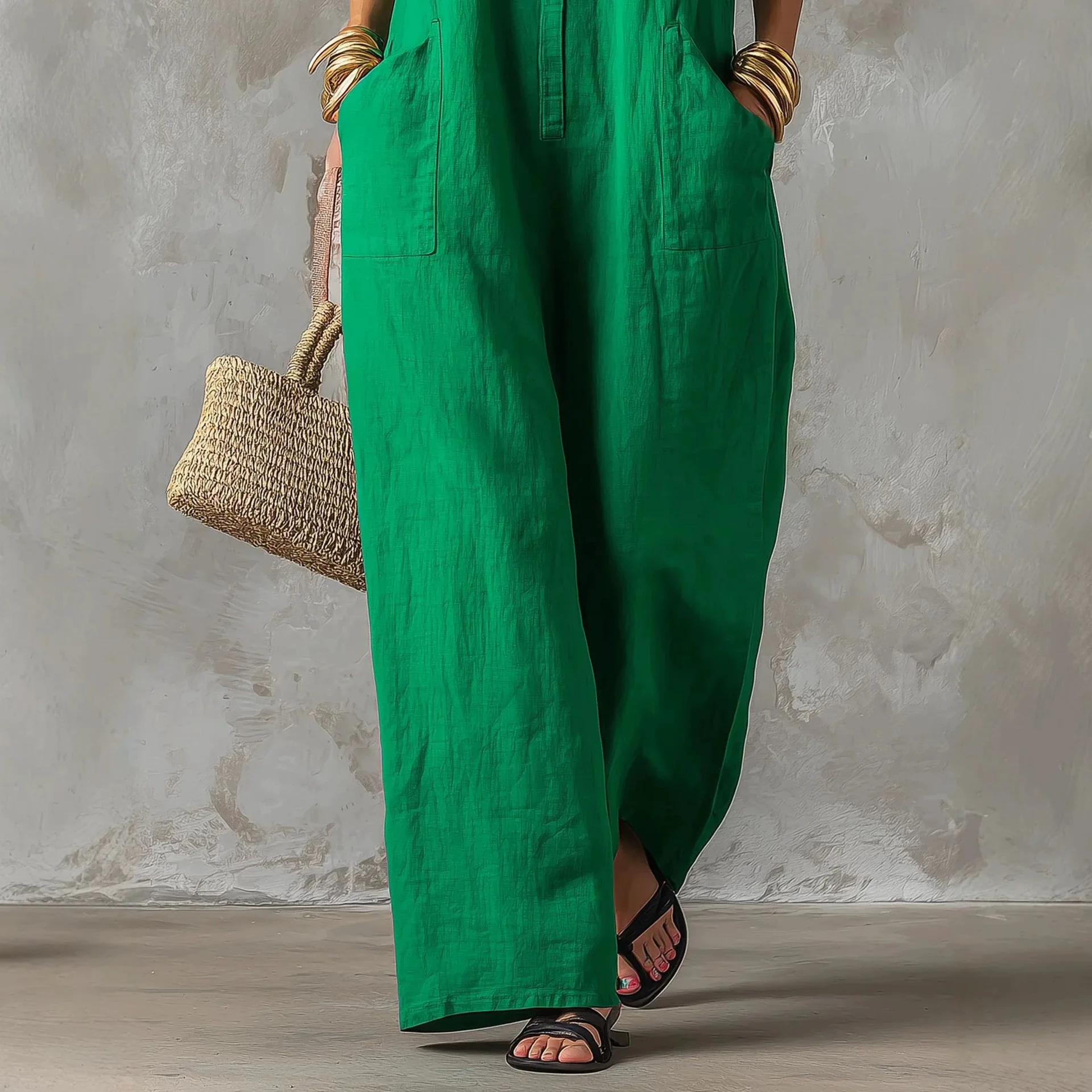 Linen Blend Jumpsuit Sleeveles - Jumpsuit Linen Relaxed ulasan dan harga