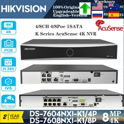 Hikvision 4POE 4CH DS-7604NXI-K1/4P & 8POE 8CH DS-7608NXI-K1/8P 1U rozpoznawanie twarzy inteligentne odtwarzanie SATA rejestrator sieciowy wideo