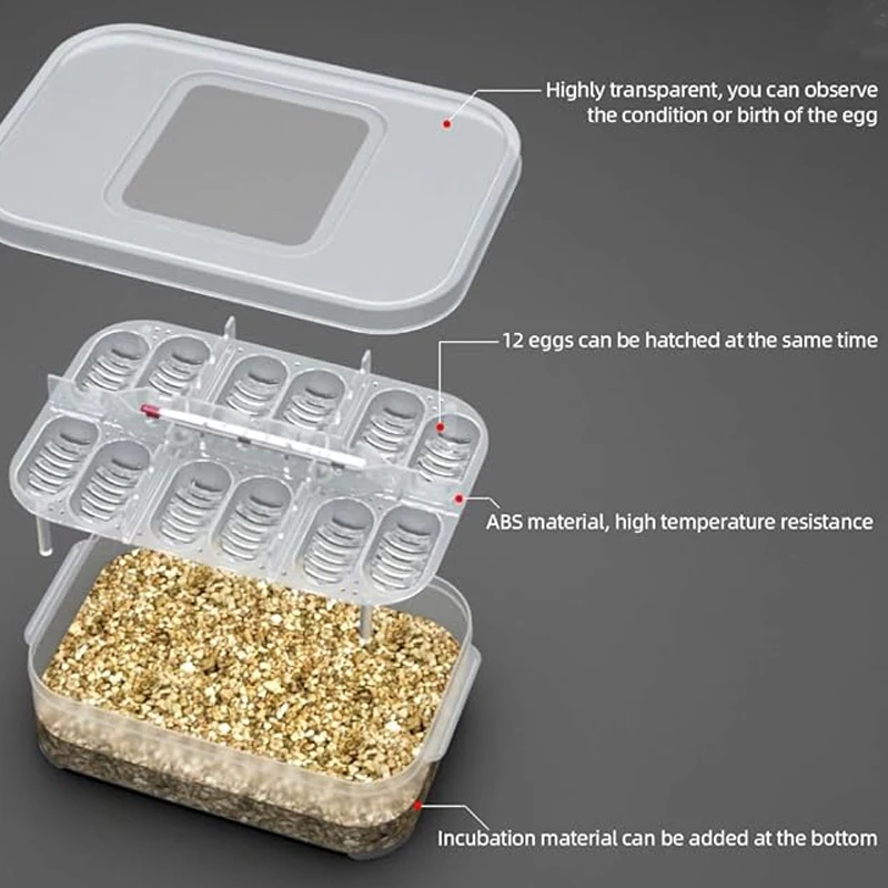 12 Grids Reptile Egg Tray Incubator  Eggs Tray Tool with Thermometer Reptile Breeding Box Reptile Incubation Box  Hatching Snake