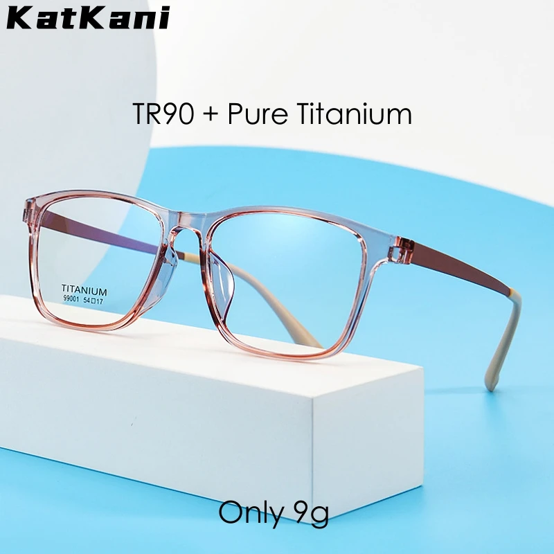 

KatKani Ultra-light Fashion Big Face TR90 Eyewear Women Retro Square Pure Titanium Optical Prescription Glasses Frame Men 99001T