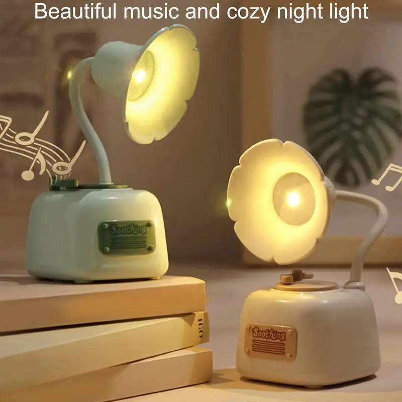 Vintage Table Lamp Living Room Lamp Gramophone Cute Nightstand Light Decor With Music Box For Living Room Bedroom