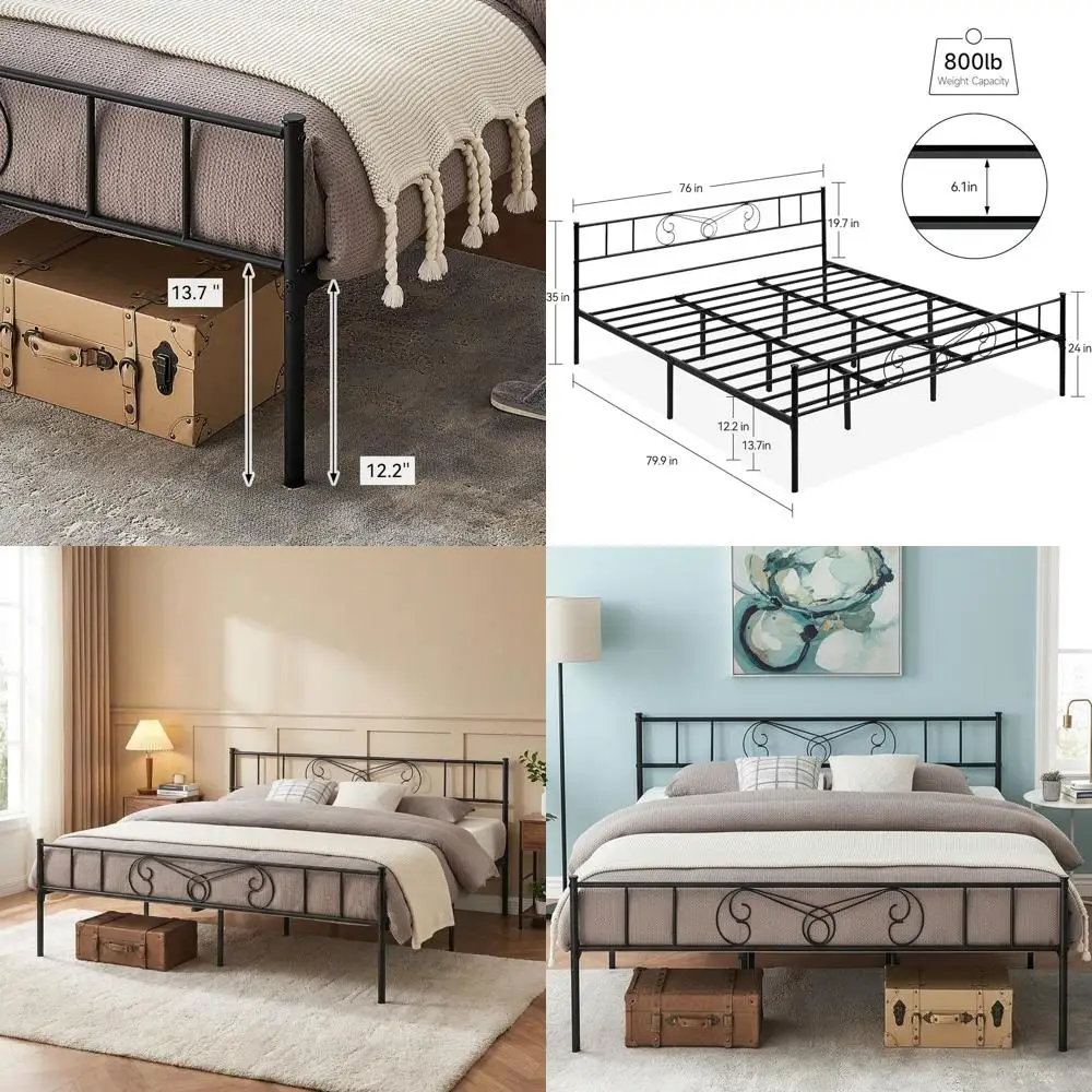 

Металлическая кровать King Size со стальными ламелями, не требует пружинного блока, простая сборка, черная.