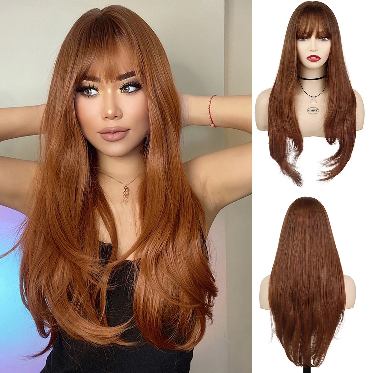 

Синтетические волосы 30 дюймов, 1 шт., доступная распродажа, супер длинный парик, женские прямые прически с челкой, коричневый цвет, женский парик, костюм