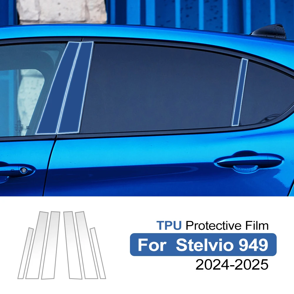 Car B C Pillar Protective TPU Film For Alfa Romeo Stelvio 949 2017-2025 Anti-Scratch Sticker Pre-cut PPF Trim Cover Accessories