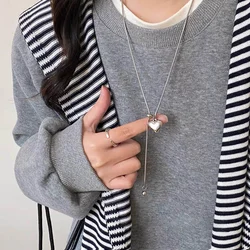 Stainless Steel Long Necklace with Heart Pendant Adjustable Chain Sweater Jewelry for Women Accessories