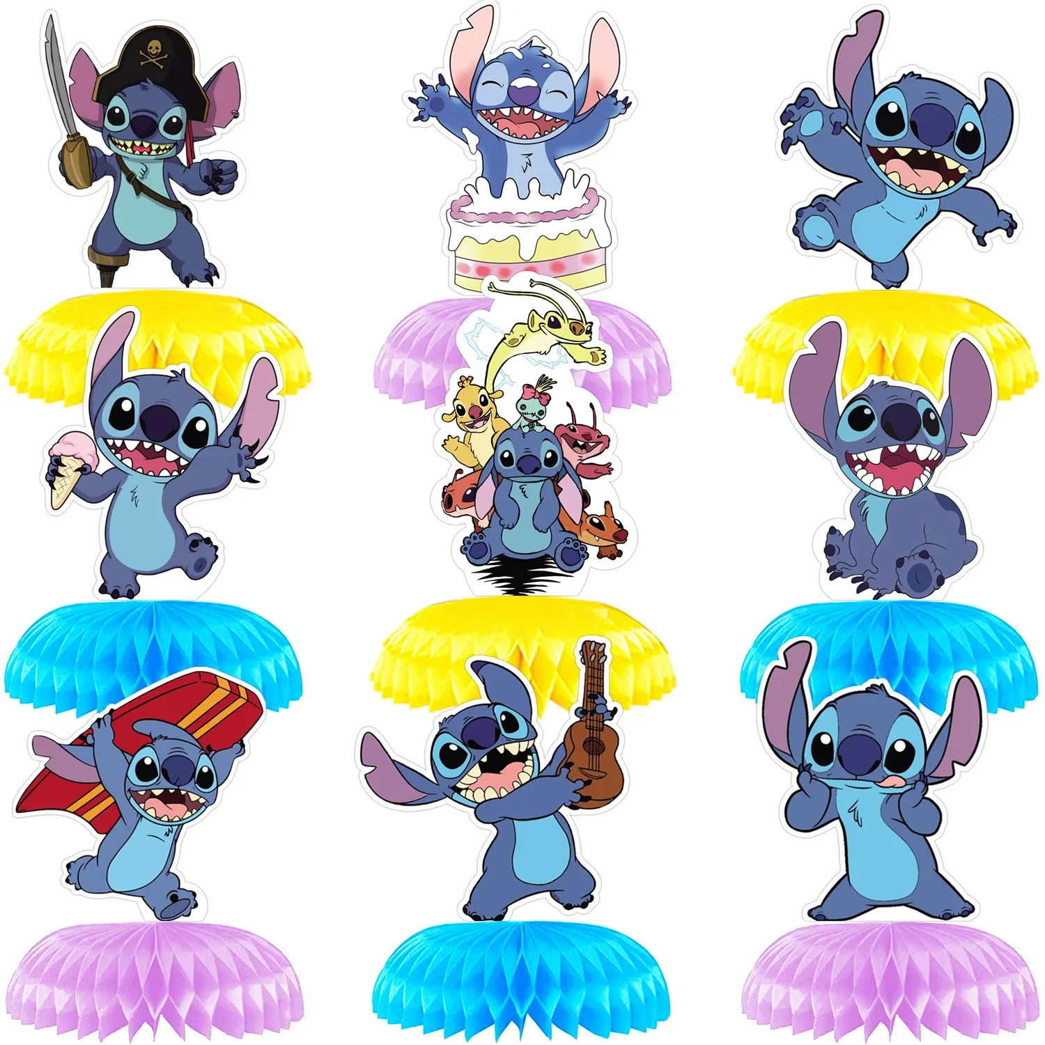 9pcs/set kawaii cute Disney Stitch cartoon Honeycomb decoration birthday Party Decoration schoolgirl attachment Festivals gift