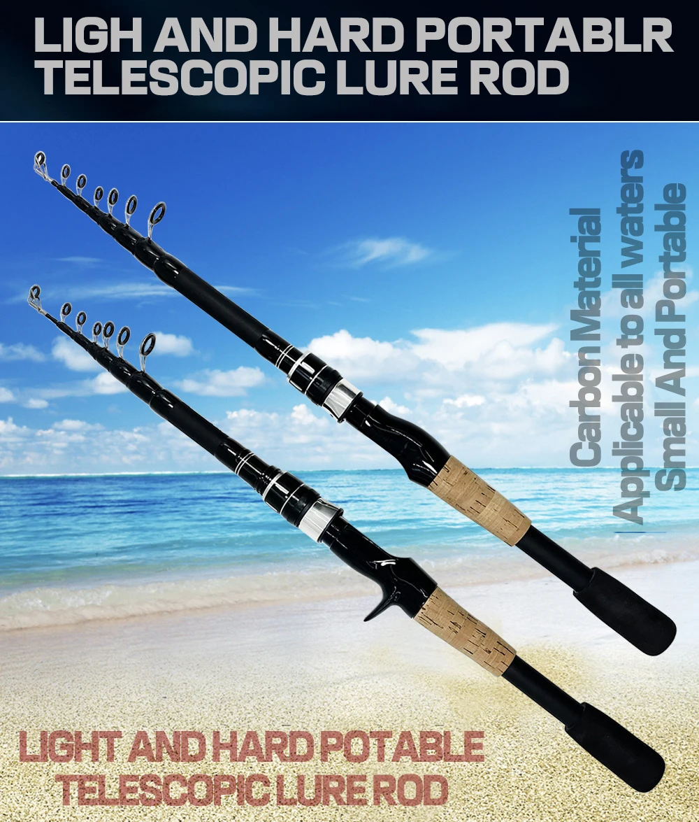 Teleskop Köder Stange 1,5 M 1,8 M 2,1 M 2,4 M Carbon Spinnrute Baitcasting Angelrute 8g-25g Holzgriff Casting Angelgerät – Detail 1