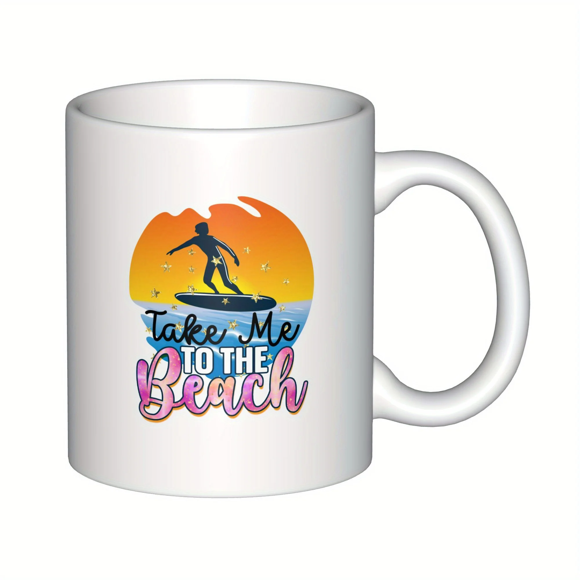 1pc Take Me To The Beach Coffee Mug- Surfing Sunset Beach Cup With Surfer Design, 11Oz Ceramic Cup For Hot And Cold Drinks