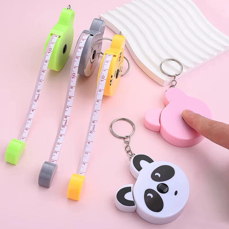 Cartoon Panda Pig Frog Tiger Mini Retractable Tape Measure Key Ring, Small Portable Soft Ruler, Classroom Reward Toy