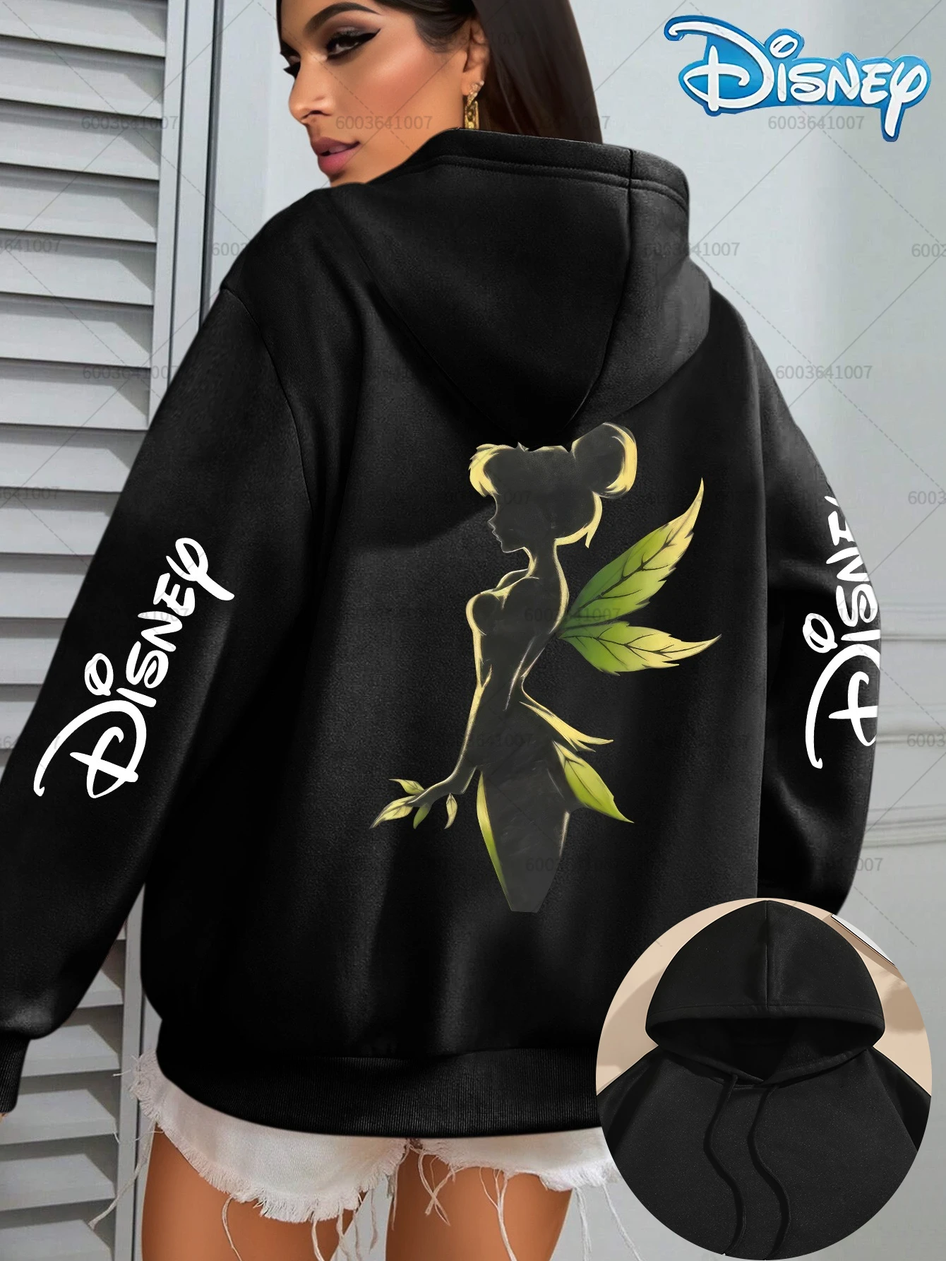 Disney femmes scintillant fée clochette & étoiles polaire sweats à capuche coton sweat à capuche pull automne hiver surdimensionné manches longues