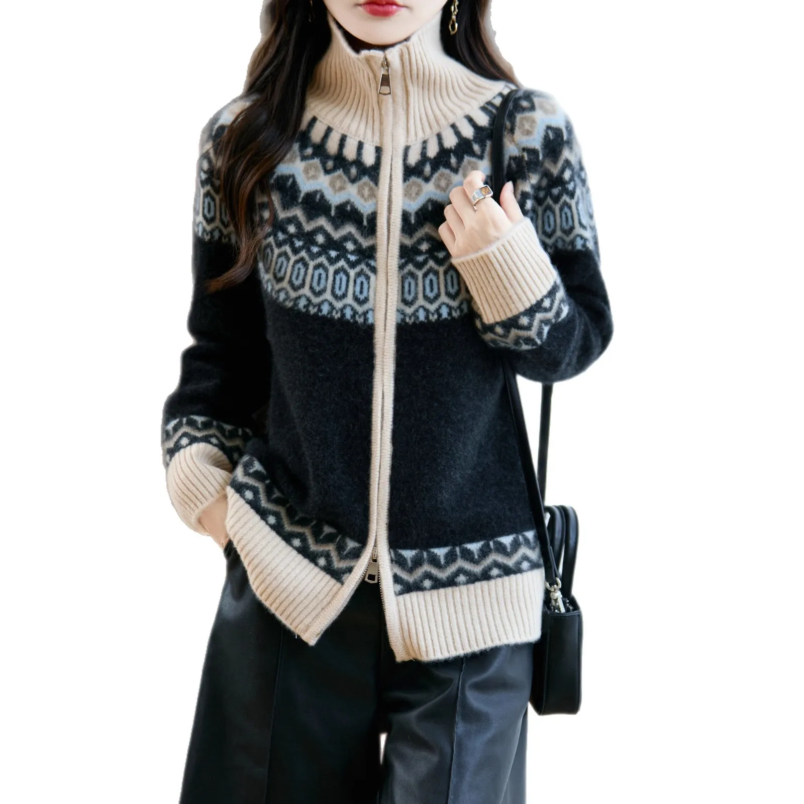 

Кардиганы женские толстые теплые 100% шерсть водолазка на молнии осень-зима кардиган верхняя одежда с длинным рукавом корейская мода свободные джемперы