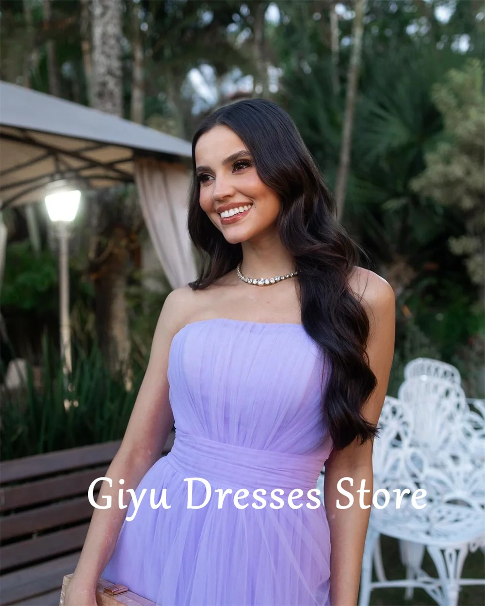 Giyu-Robe de soirée violette sans bretelles, ligne A, longueur au sol, sur mesure, tulle doux, robe éducative