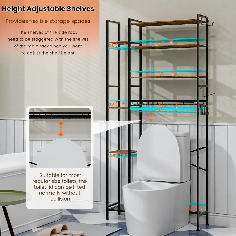 رف تخزين المرحاض من GARPROVM مكون من 8 طبقات مع رف جانبي، وخزانة موفر للمساحة لمنظم الحمام مع أرفف قابلة للتعديل، #3