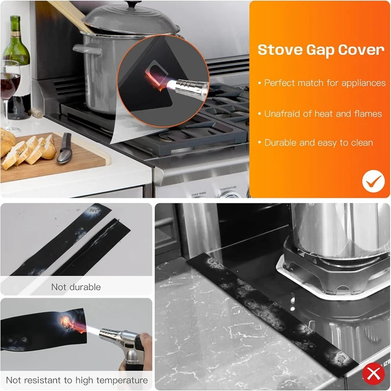 4 PCS Stainless Steel Stove Gaps Covers  Stove Gaps Filler Range Trim Kit Stove Gaps Guards Heat Easy To Clean 27.5 Inch