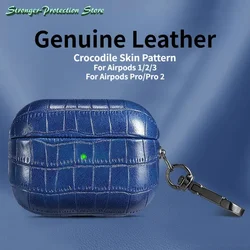 Genuine Leather For AirPods Pro 2 Case AirPods 1 2 3 cover Bluetooth Earphone Accessories Crocodile Pattern Leather With Buckle