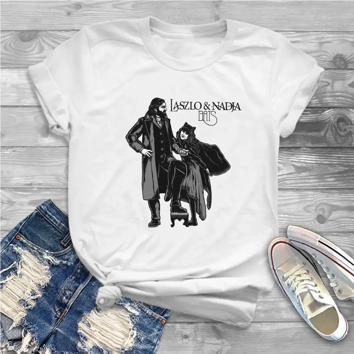 Hot Sale  Laszlo Nadja Album Cover Women Tshirts What We Do In  Shadows TV Gothic Vintage Female Clothing Loose Graphic Clothes