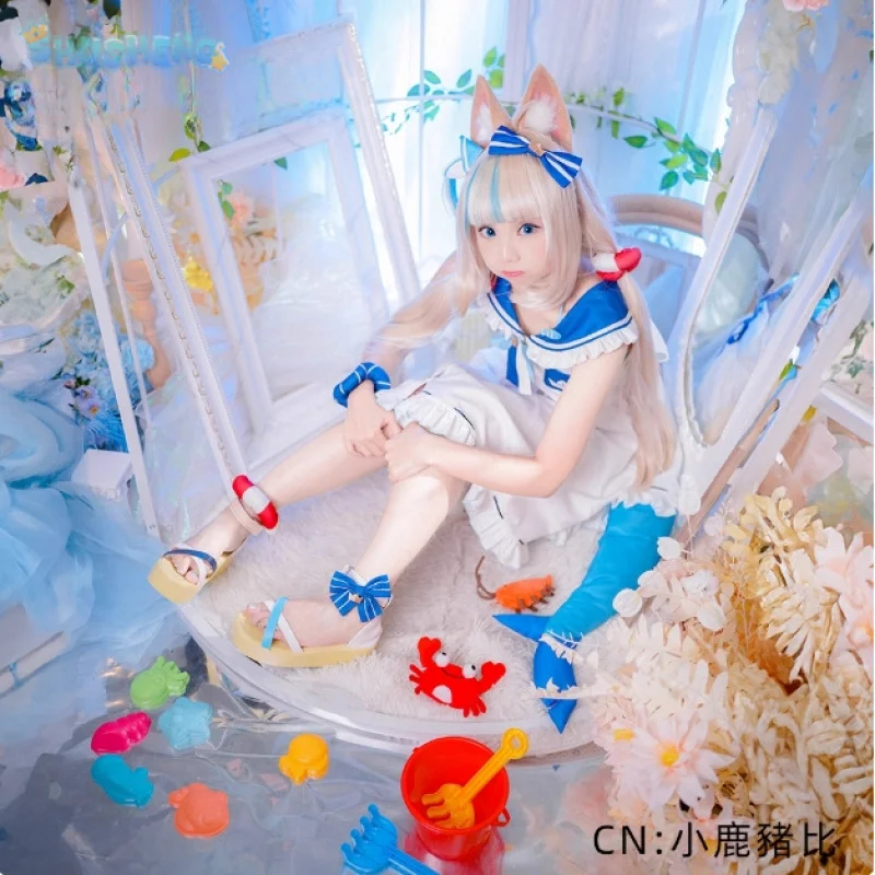 

Anime Vtuber Sameko Saba Cosplay Costume Gura Sailor Halloween Carnival Sweet Girl JK Sailor Uniform Summer Beach Swimsuit