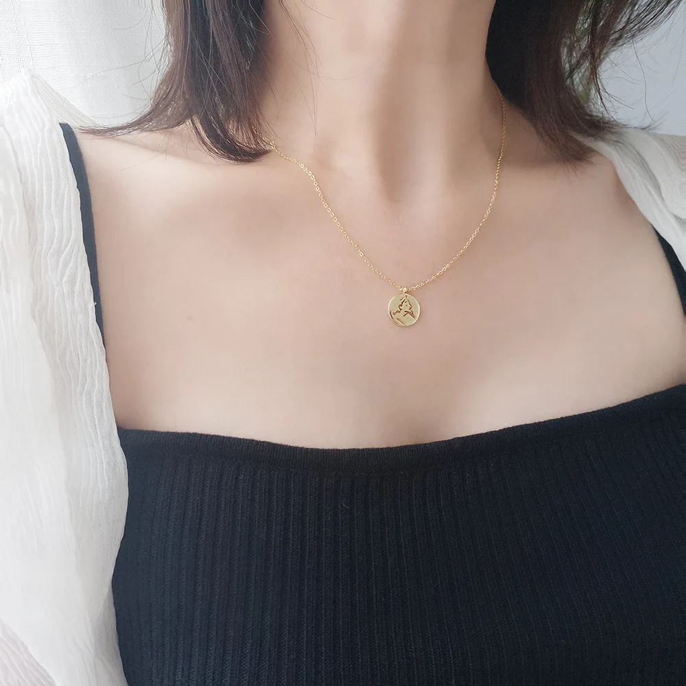 925 Sterling Silver Abstract Face Necklace, Unique Round Pendant Collarbone Chain for Women, Minimalism Fashion Jewelry