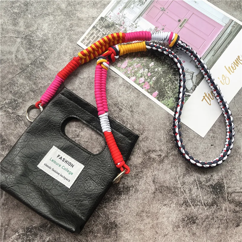 Bag Strap Contrast Color Strips Metal Keyring Rope Advanced Handmade Custom Lanyard Premium Strap for Handbags Accessories