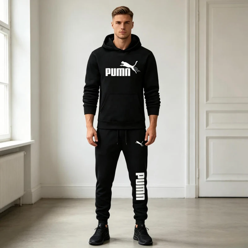 

2026 Autumn Winter Men 2Pcs Tracksuit Pullover Hoodie + Long Pants Fashion Fitness Jogging Sportswear Set