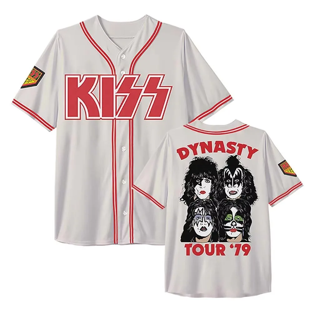 Unisex Vintage 79 Dynasty Tour Baseball-Trikot Kiss Band Heavy Metal Button-Down-Hemd Sommer Casual Streetwear Print-Top – Detail 5