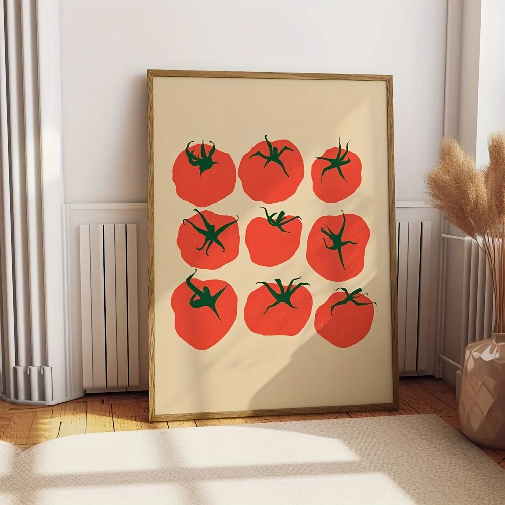 No Framed Vintage Tomato Canvas Print, Perfect for Rustic Kitchen Decor. This Retro Minimalist Artwork Is Ideal for Restaurants,
