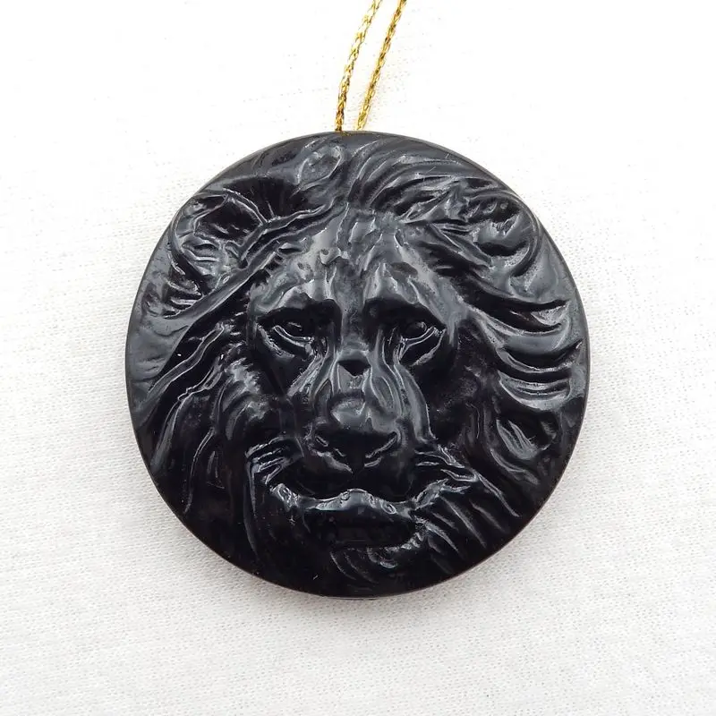 Customized Jewelry Natural Stone Obsidian Carved Lion Head Pendant Bead 48x10mm 35g Semiprecious Fashion Necklace Accessories