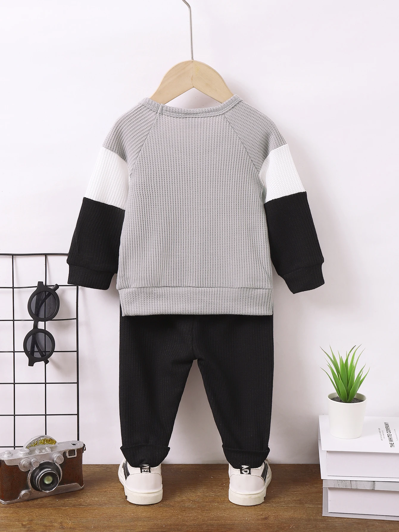 2PCS Clothes Set Kids Boy Fashion Color Block Long Sleeve Top+Pant Spring and Autumn Clothing Outfits for Toddler Boy 1-4 Years