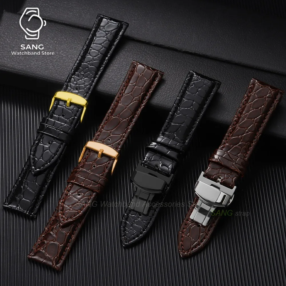 12/14/16/18/20/22mm Pin Clasp & Butterfly Clasp Watchbands Crocodile Pattern Leather Watch Strap Casual Business Wristwatch Band